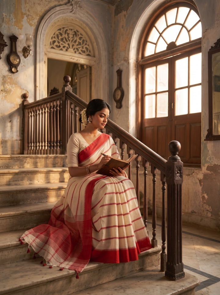 Shwetanjali Stripe Khadi Saree