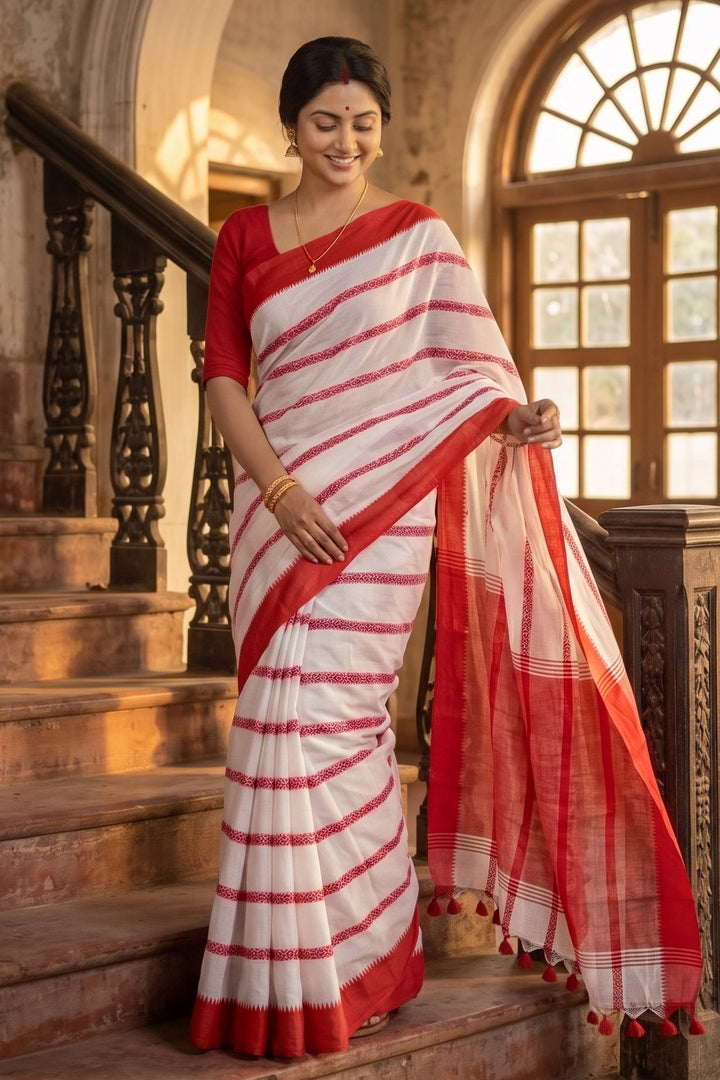 Shwetanjali Stripe Khadi Saree