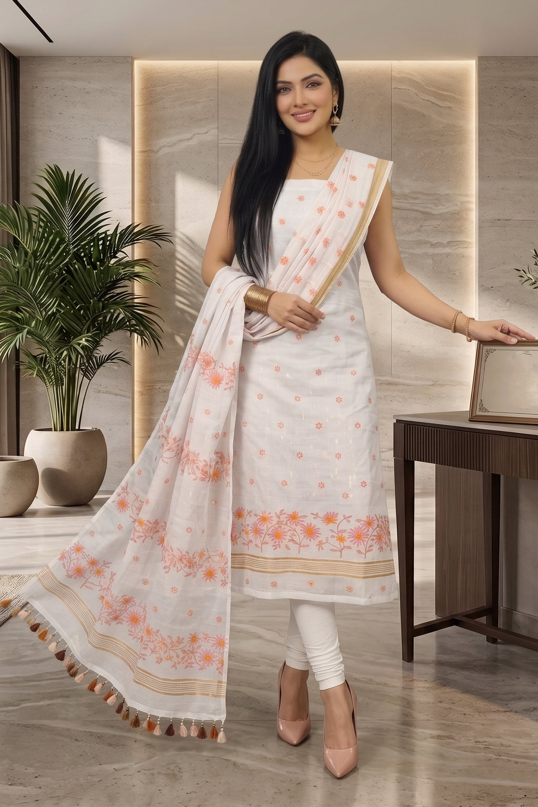 Krishnakoli Cotton Silk Unstitched Dress Material (Kurti Piece and Dupatta)