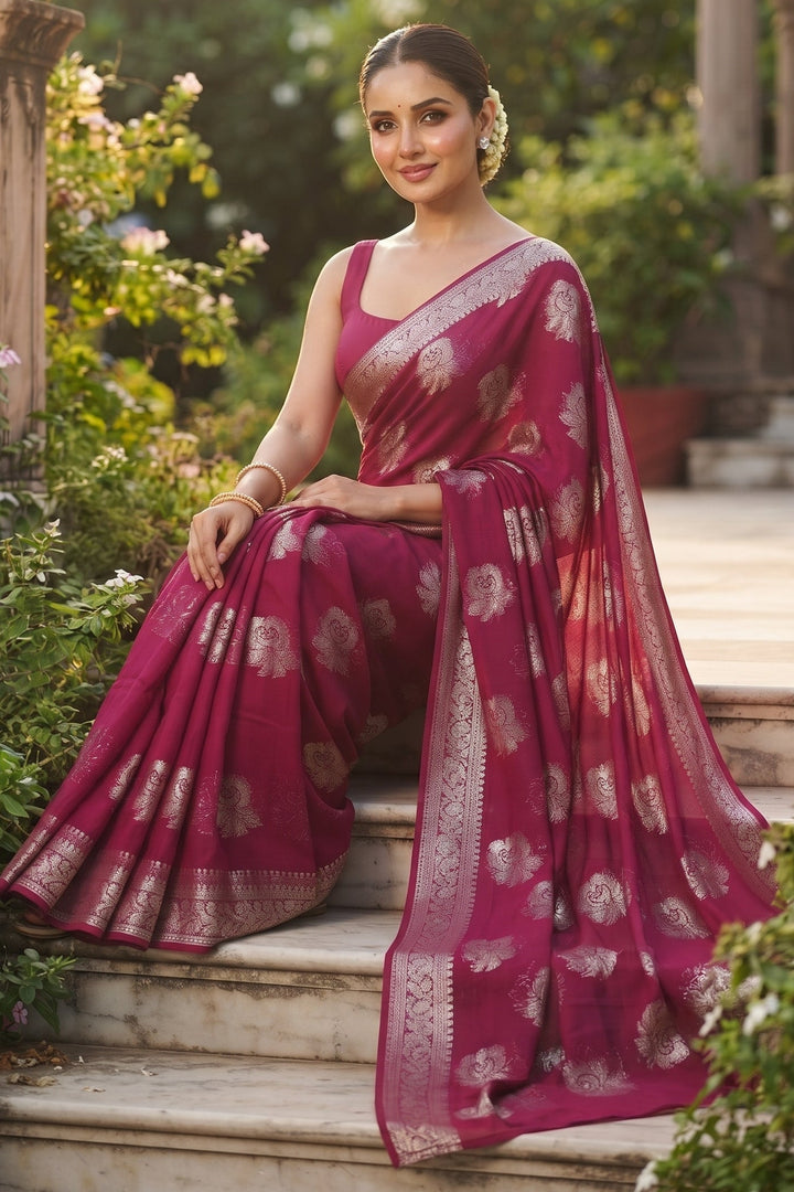 Like A Rose Designer Georgette Saree With Blouse Combo