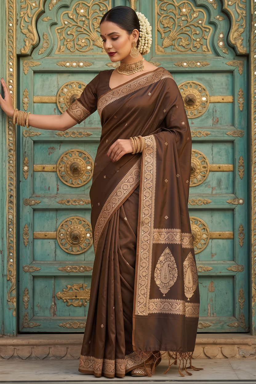Maharani Moment - Muga Semi Katan Silk Saree