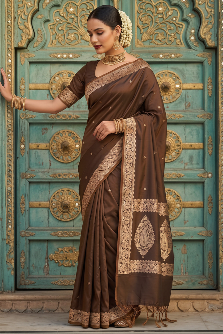 Maharani Moment - Muga Semi Katan Silk Saree