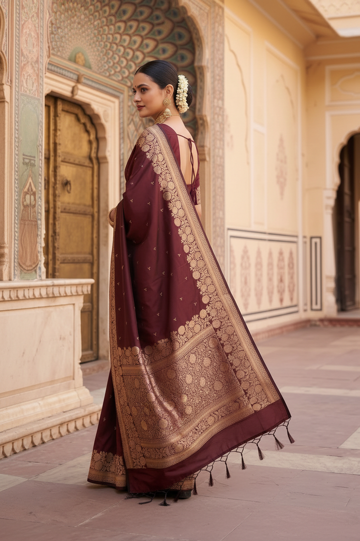 Flame of Passion - Muga Semi Katan Silk Saree