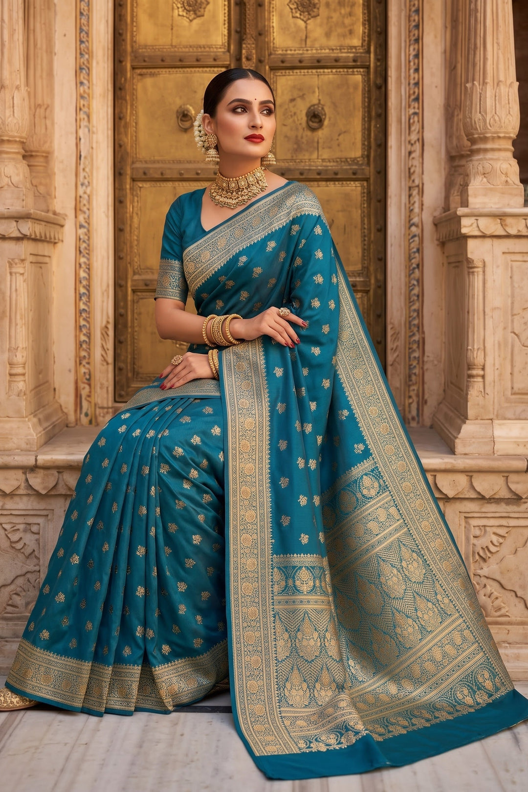 Impossible to Forget - Semi Katan Banarasi Saree with Stone Embelishment