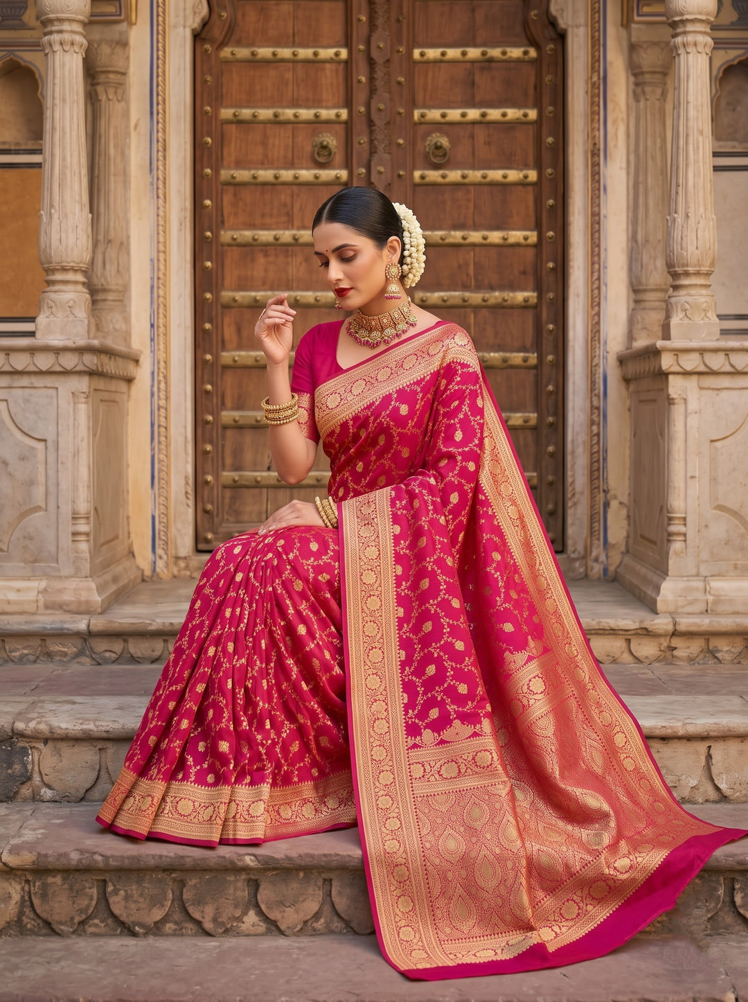 Impossible to Forget - Semi Katan Banarasi Saree with Stone Embelishment