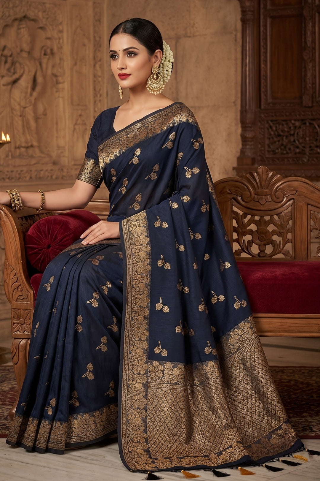 The Road to Starlight- Banarasi Semi Katan Silk Saree