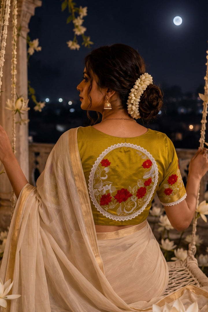 Lotus Of Peace Vichitra Silk Embroidery Blouse
