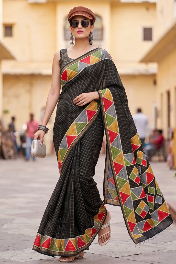 Rang Remix – Semi Matka Silk Multicolour Geometric Print Saree