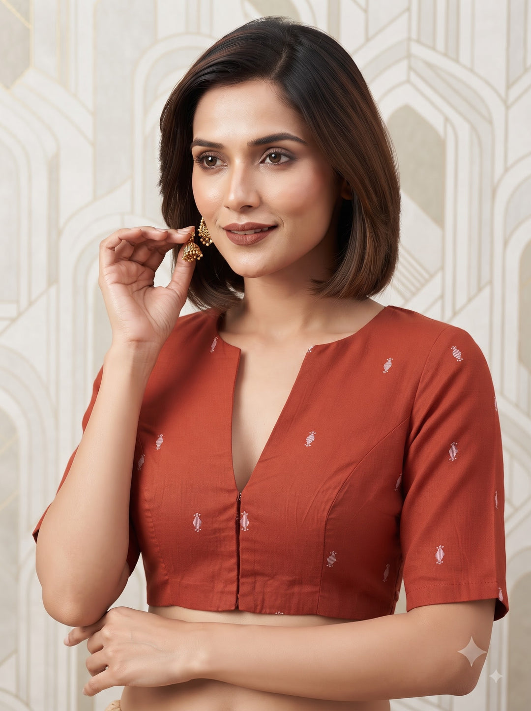 New World Grace – Jamdani Woven Punjabi Collar Blouse