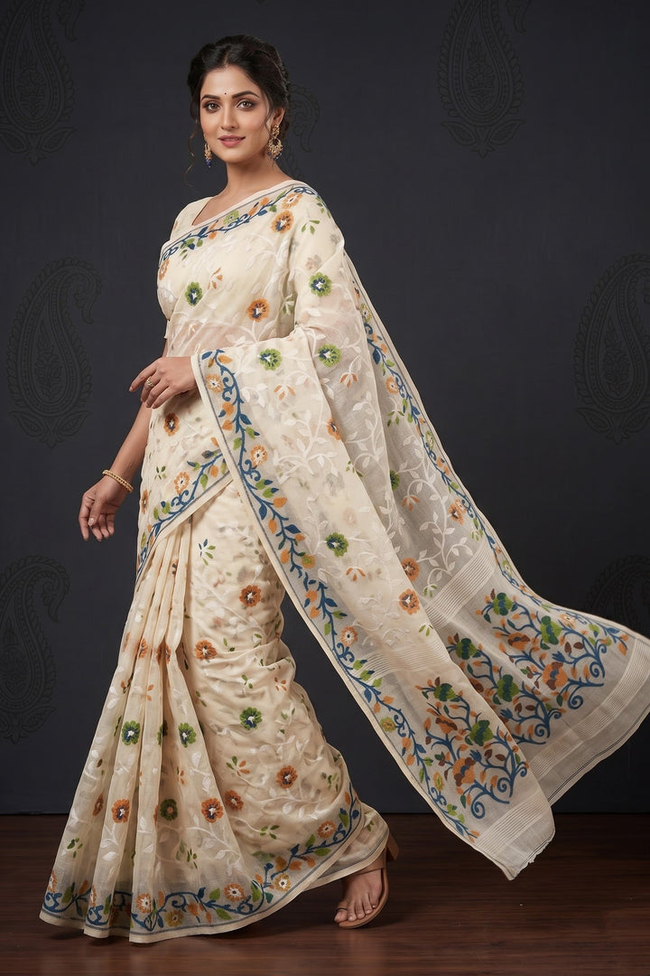 Neel Megh Dhakai Jamdani Saree