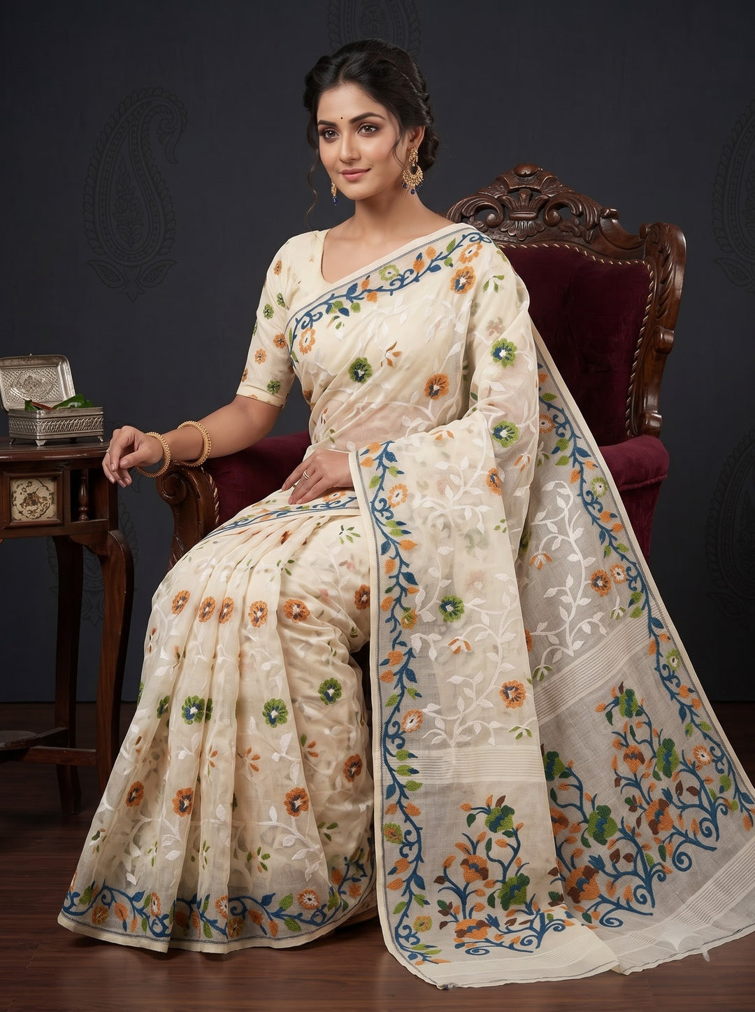 Neel Megh Dhakai Jamdani Saree