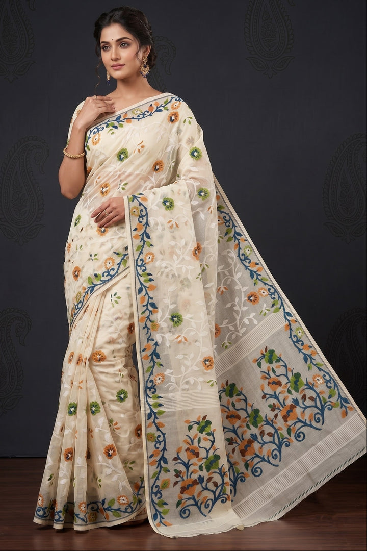 Neel Megh Dhakai Jamdani Saree