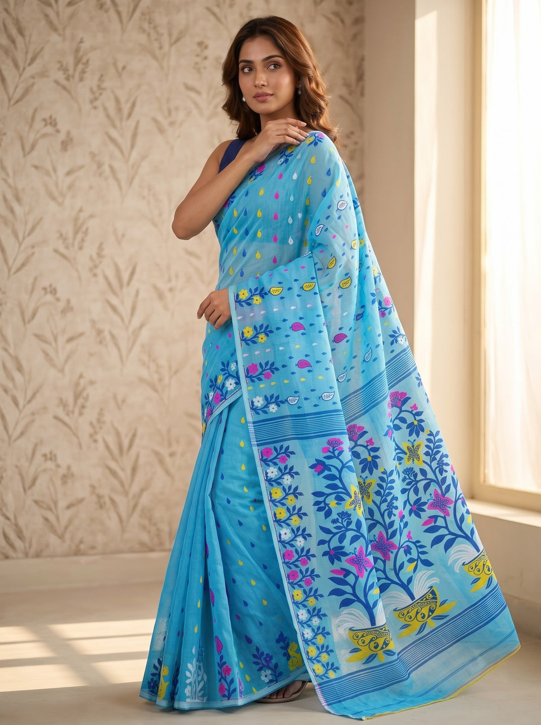 Fuldani Gap Dhakai Jamdani Saree(sky Blue)