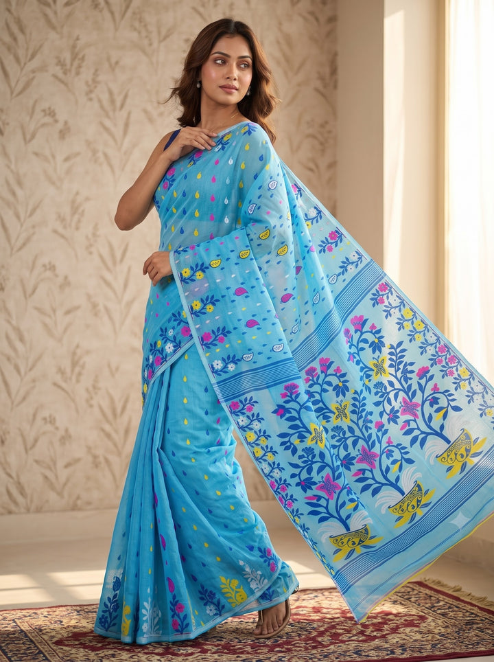 Fuldani Gap Dhakai Jamdani Saree(sky Blue)