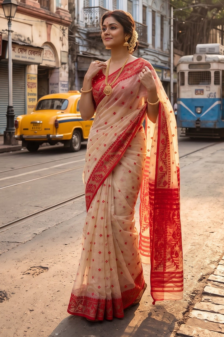 Ektu Bikel Karat Dhakai Jamdani Saree