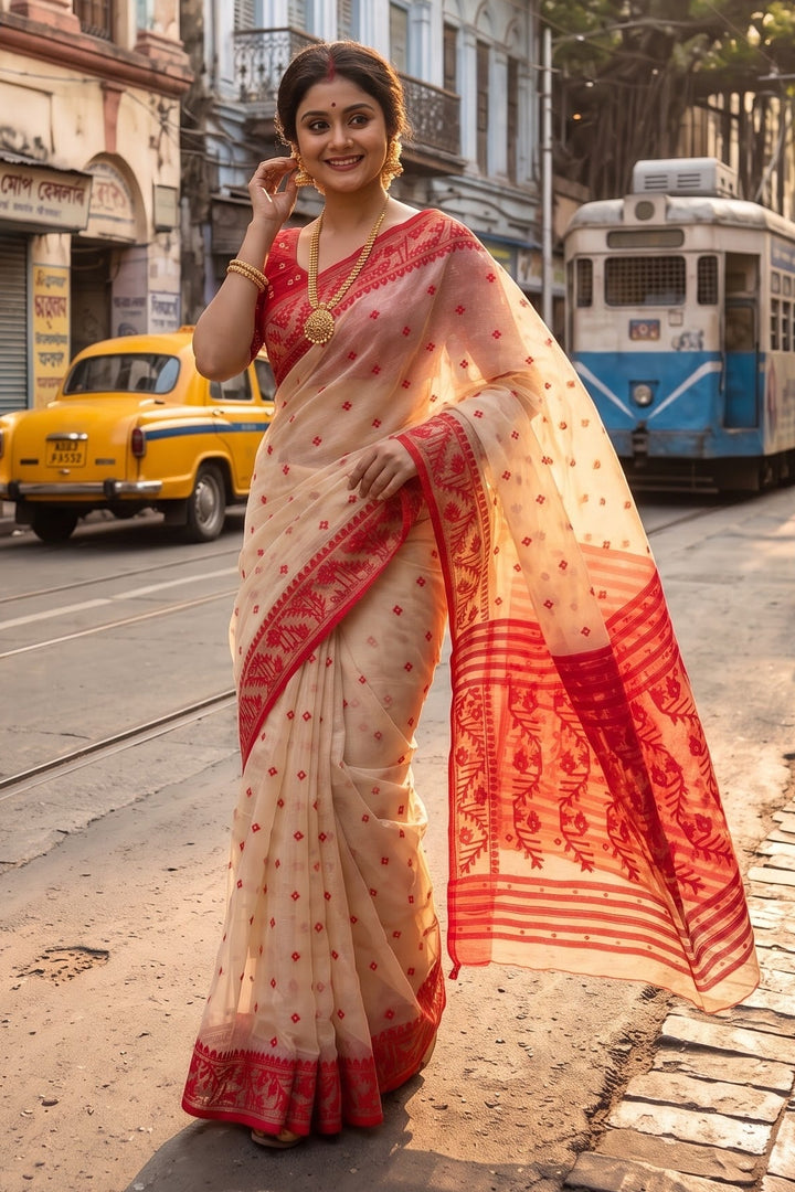 Ektu Bikel Karat Dhakai Jamdani Saree