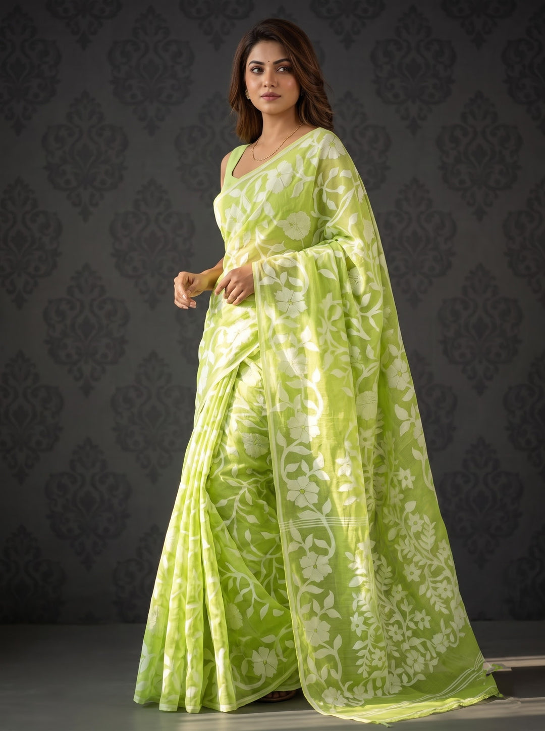 Pushpalata- Flowering Vines Cotton Jamdani Saree