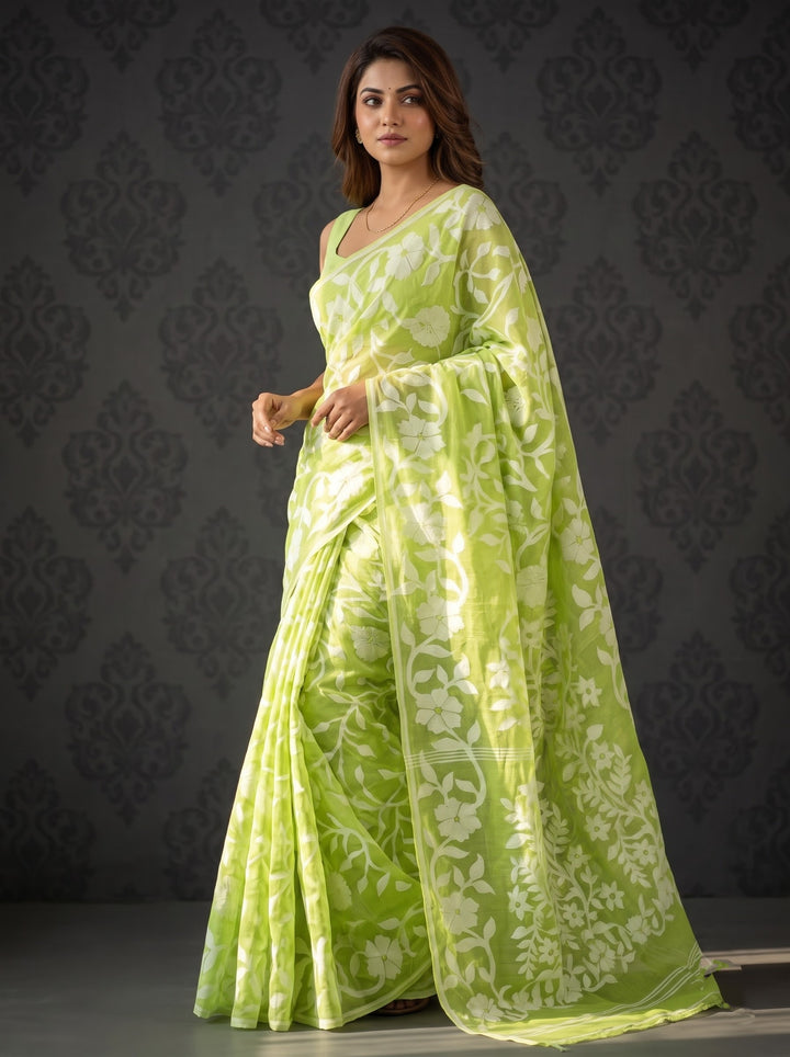 Pushpalata- Flowering Vines Cotton Jamdani Saree