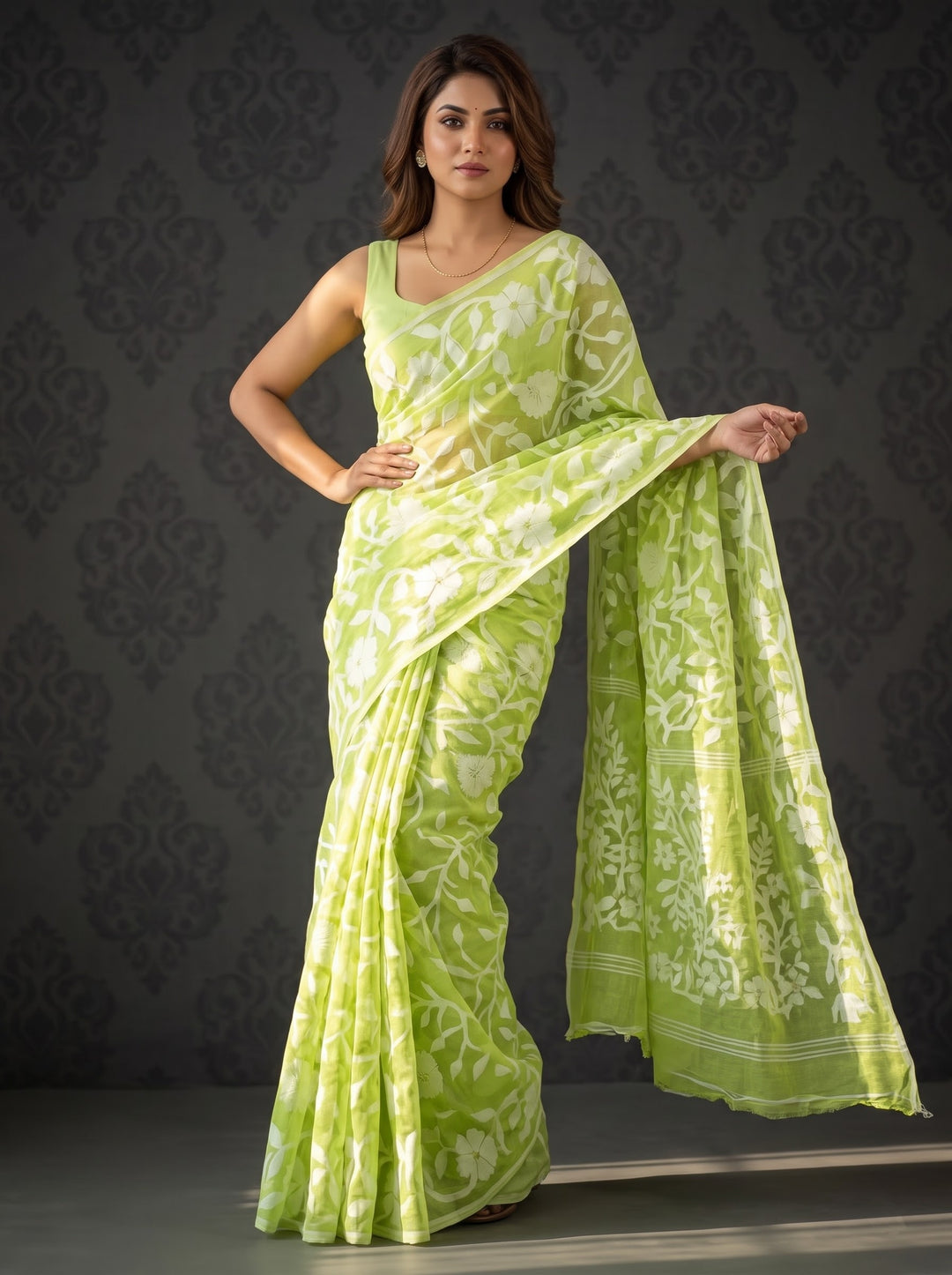 Pushpalata- Flowering Vines Cotton Jamdani Saree