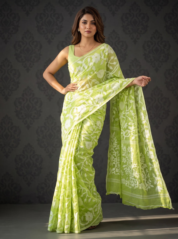 Pushpalata- Flowering Vines Cotton Jamdani Saree