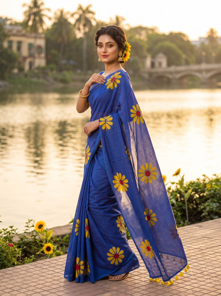 Cheerful Sunflower - Pure Khadi Cotton Saree