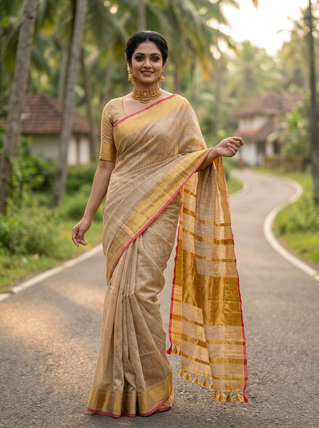 NeelDana Crush Tissue Linen Saree