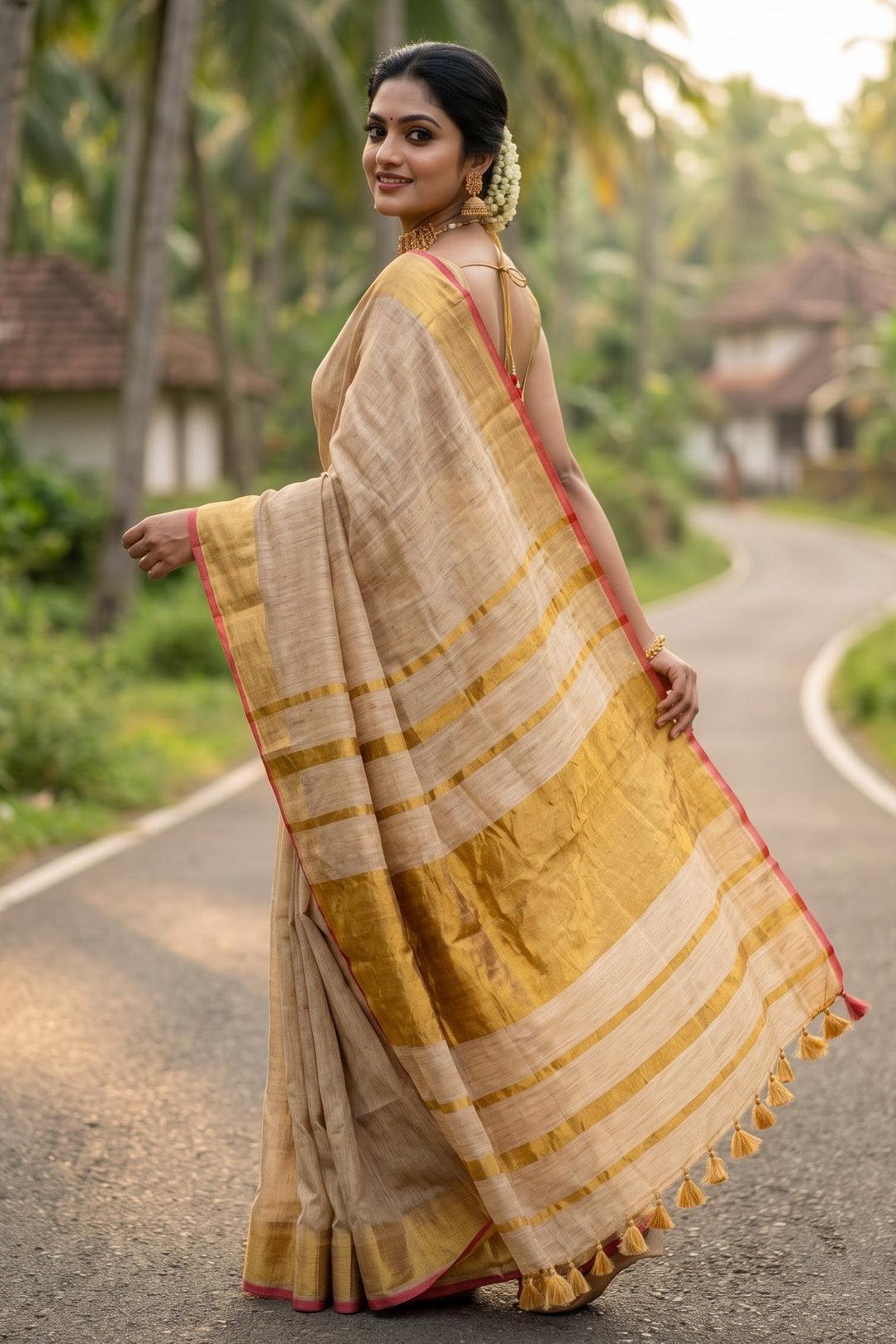 NeelDana Crush Tissue Linen Saree