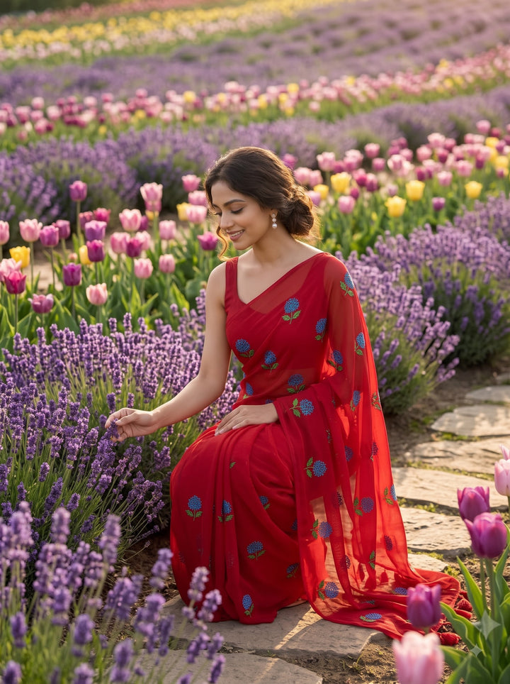 Tantumaya Mul Cotton Red Saree
