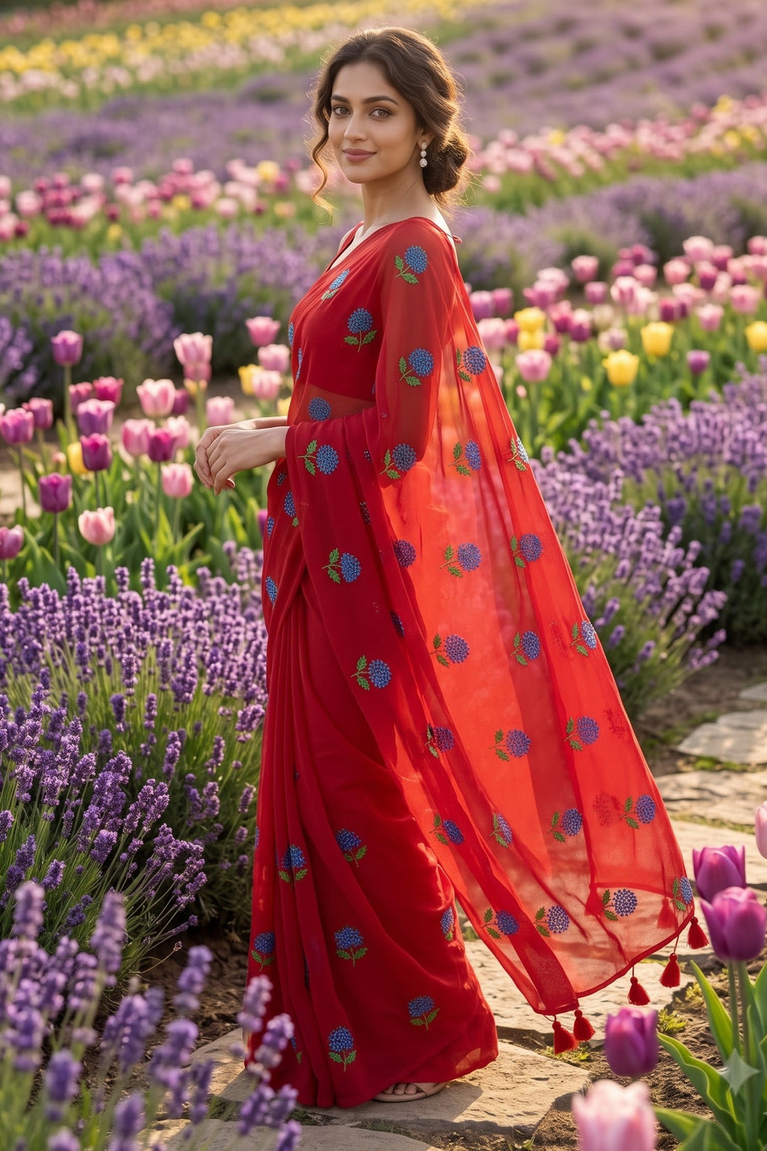 Tantumaya Mul Cotton Red Saree