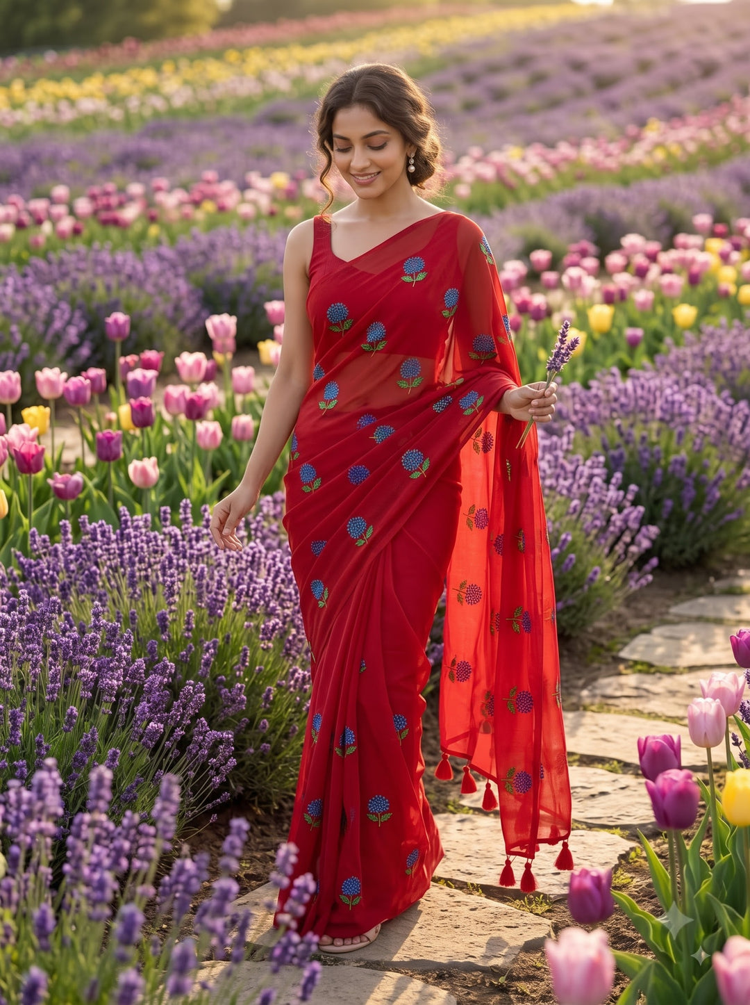Tantumaya Mul Cotton Red Saree