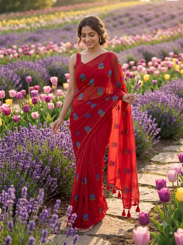Tantumaya Mul Cotton Red Saree