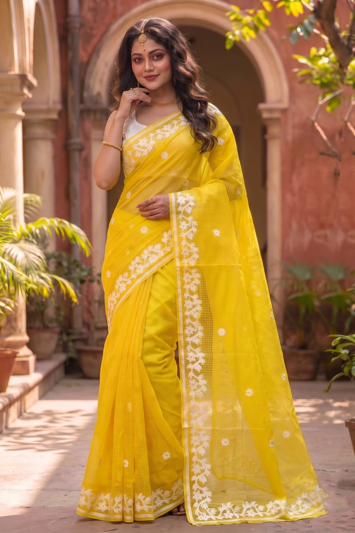 Megher Koli Reshom Kota Applique Saree