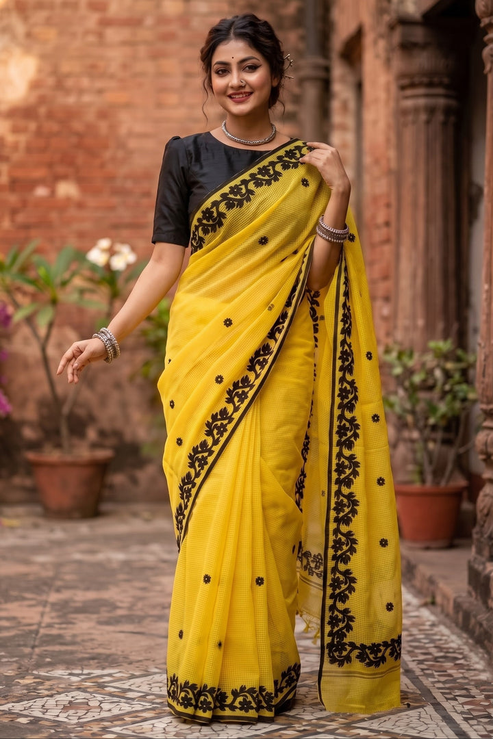 Megher Koli Reshom Kota Applique Saree