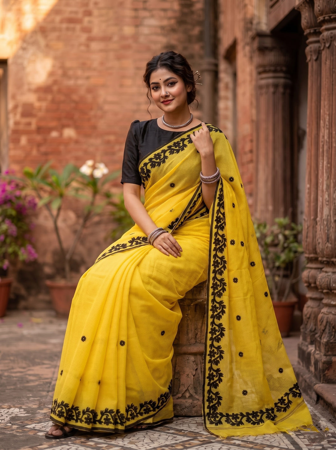 Megher Koli Reshom Kota Applique Saree
