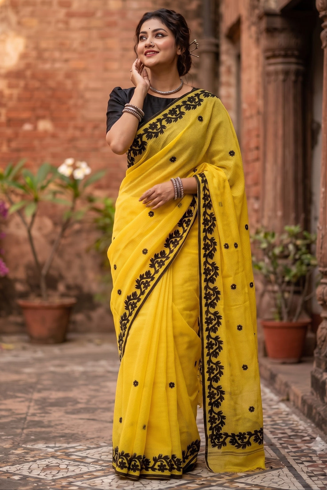 Megher Koli Reshom Kota Applique Saree