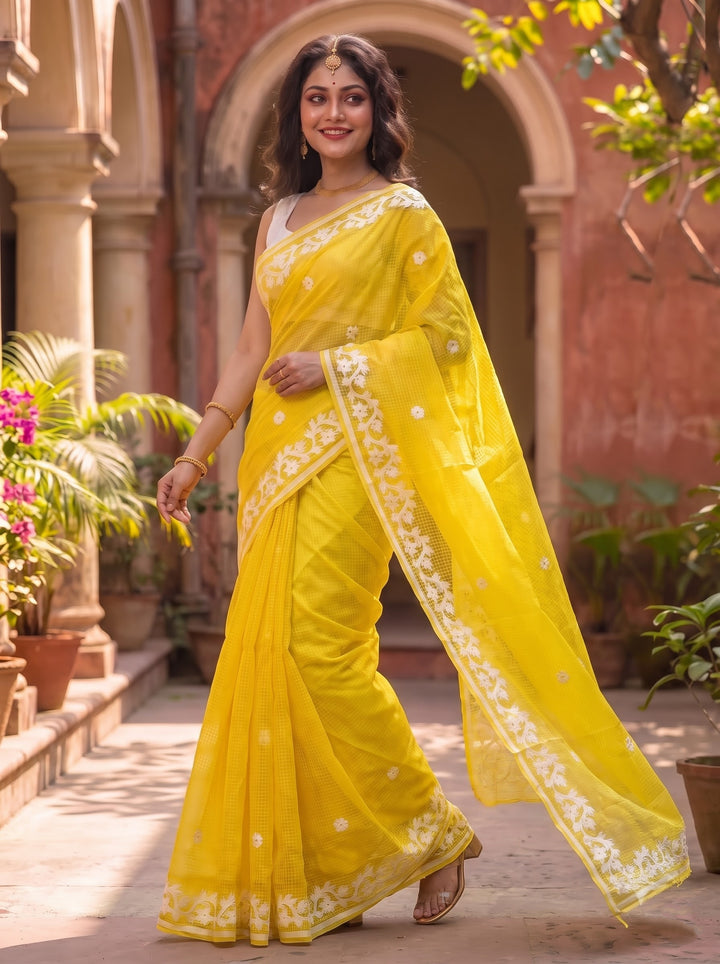 Megher Koli Reshom Kota Applique Saree