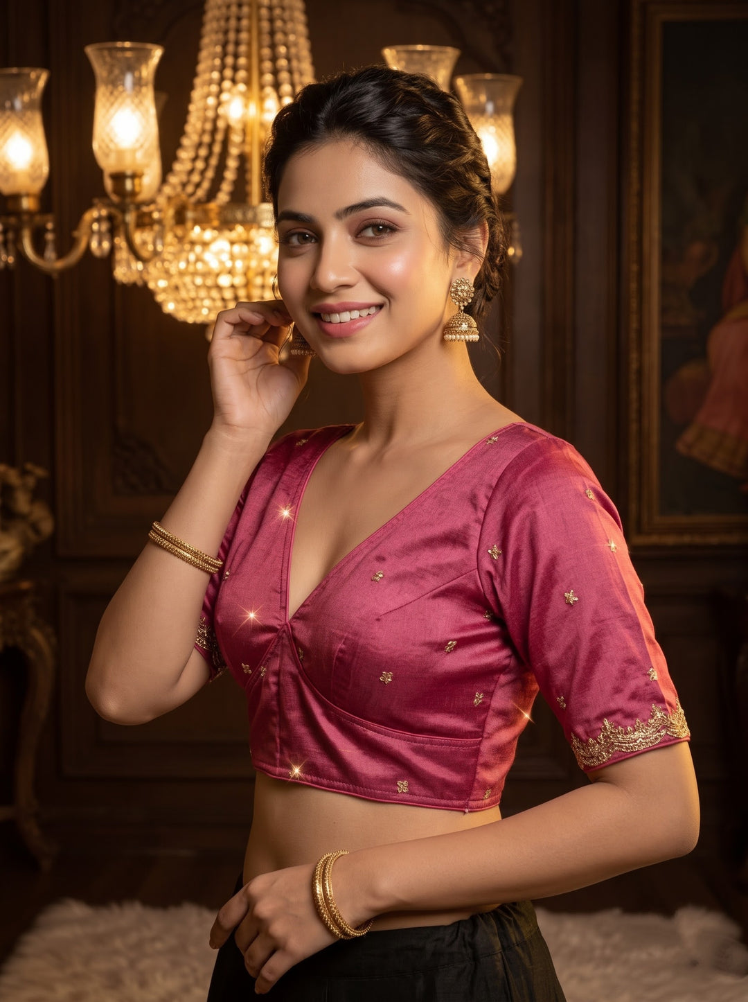 Falling For Florals Vichitra Silk Blouse