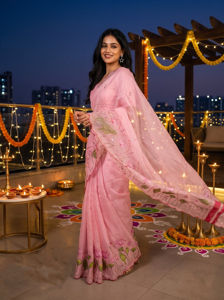 Midnight Spark– Digital Floral Print Katdana Saree