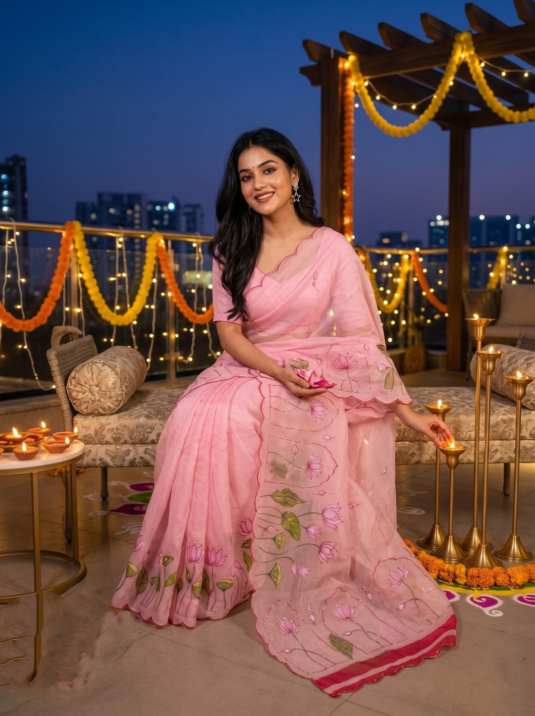 Midnight Spark– Digital Floral Print Katdana Saree