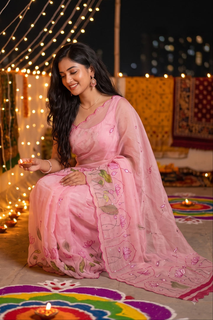 Midnight Spark– Digital Floral Print Katdana Saree