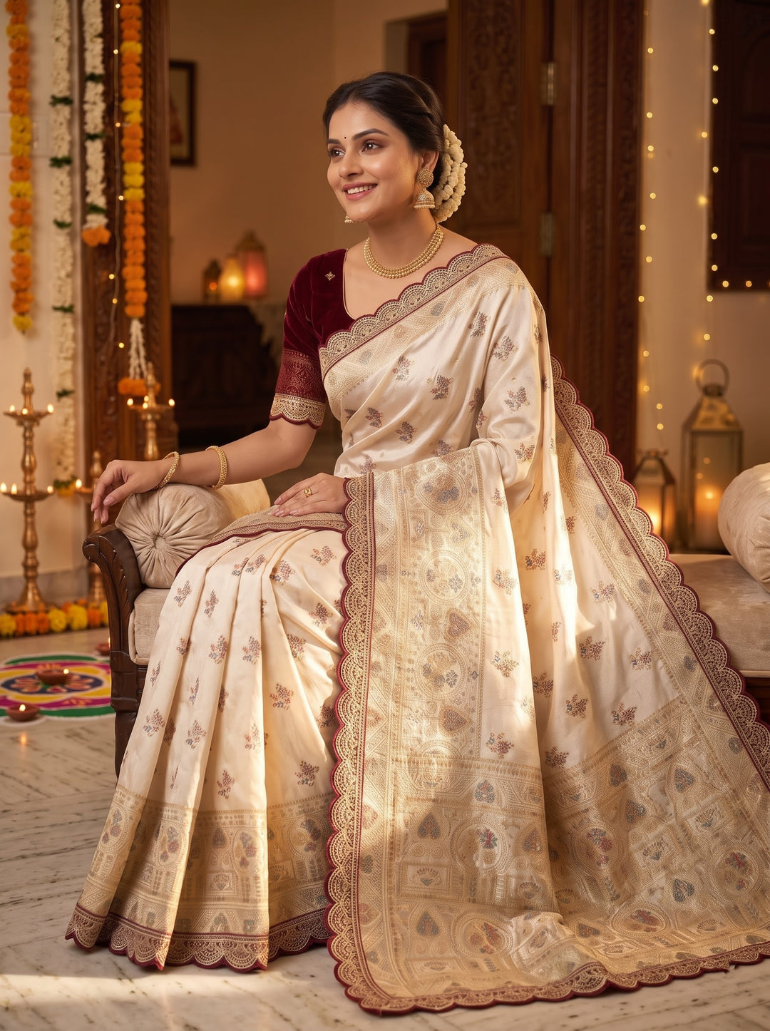 Apsara minakari  Satin silk Saree with Scallop Border