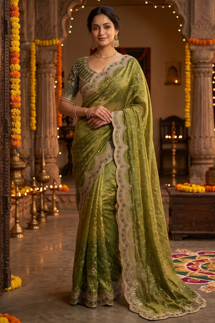 All That Glitters – Sequin & Zari Embroidered Frendy Satin Silk Saree