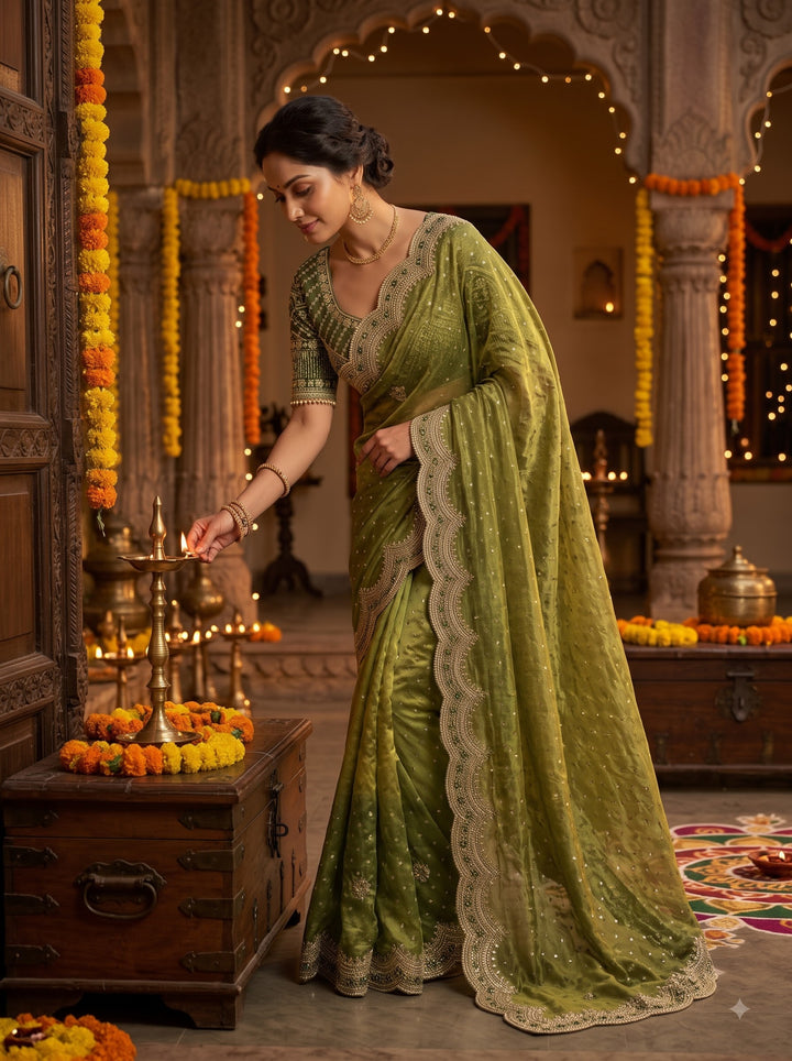 All That Glitters – Sequin & Zari Embroidered Frendy Satin Silk Saree