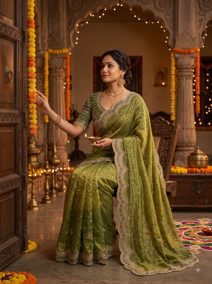All That Glitters – Sequin & Zari Embroidered Frendy Satin Silk Saree