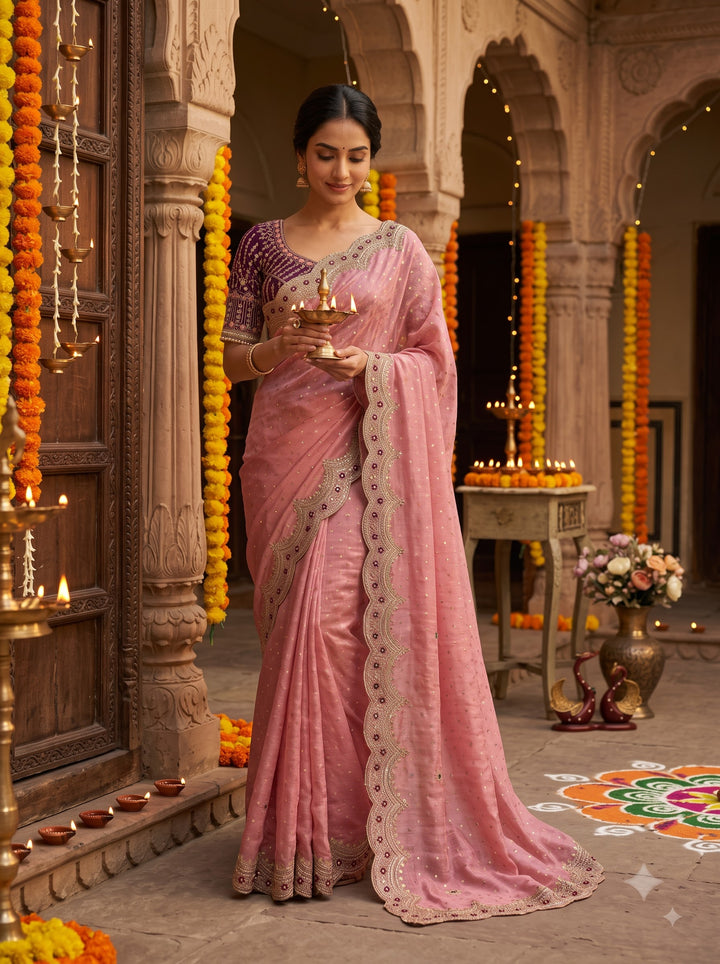 All That Glitters – Sequin & Zari Embroidered Frendy Satin Silk Saree