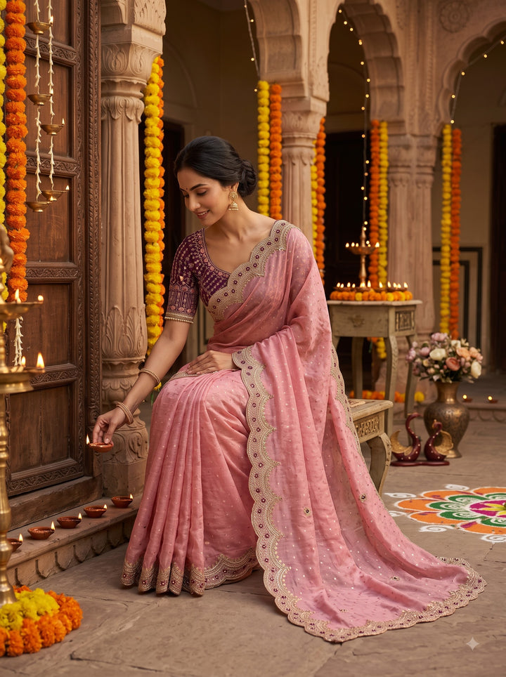 All That Glitters – Sequin & Zari Embroidered Frendy Satin Silk Saree
