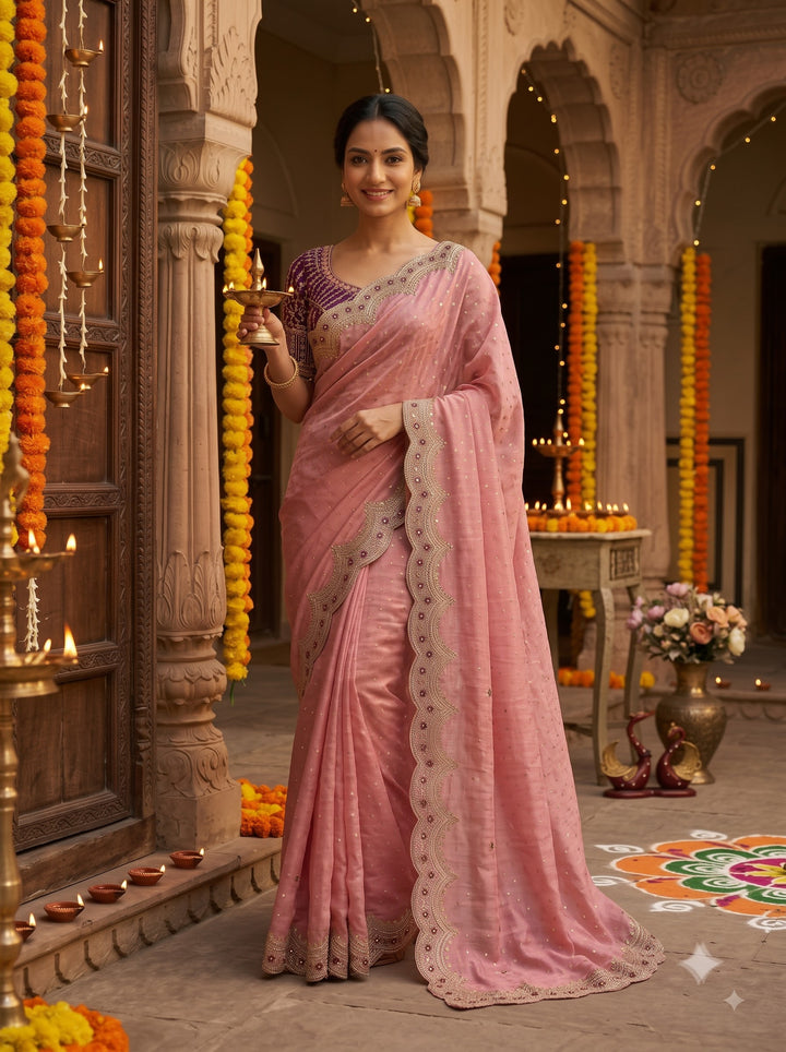All That Glitters – Sequin & Zari Embroidered Frendy Satin Silk Saree