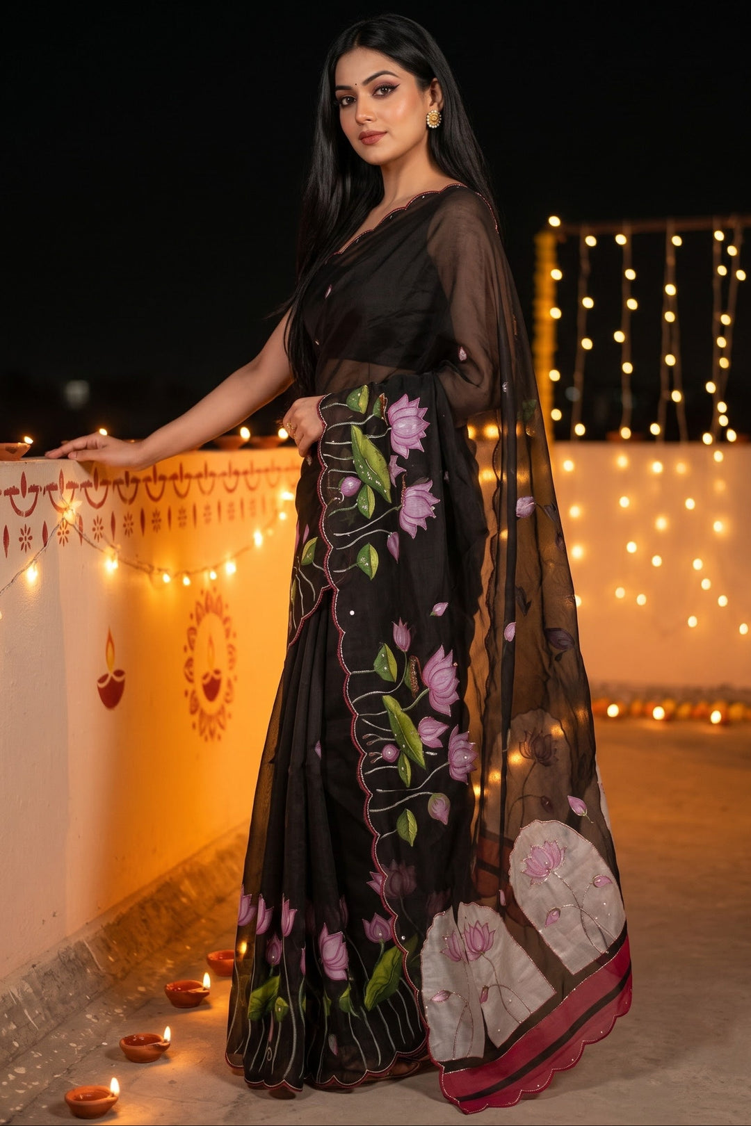 Midnight Spark– Digital Floral Print Katdana Saree