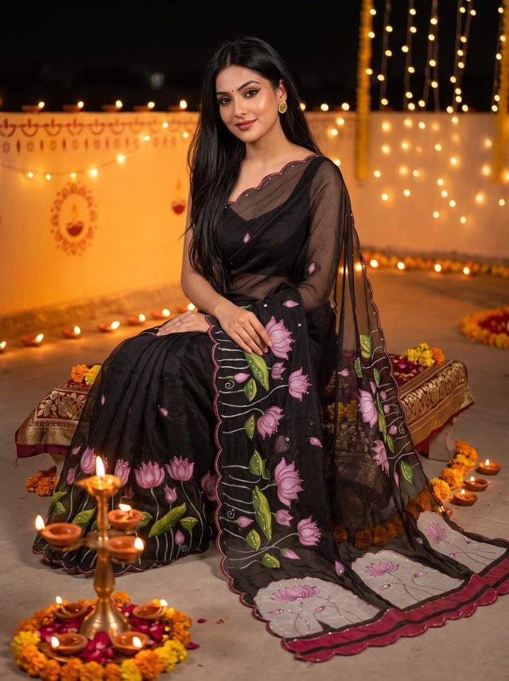Midnight Spark– Digital Floral Print Katdana Saree