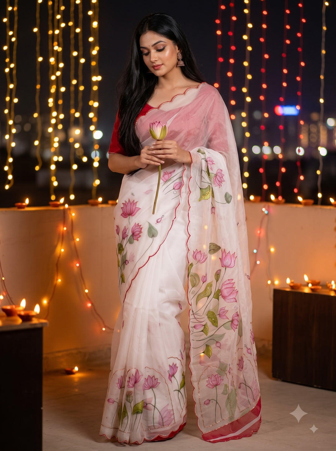 Midnight Spark– Digital Floral Print Katdana Saree